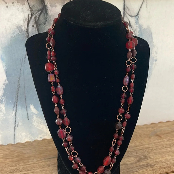 Jewelry - Beaded long necklace glass red boho casual